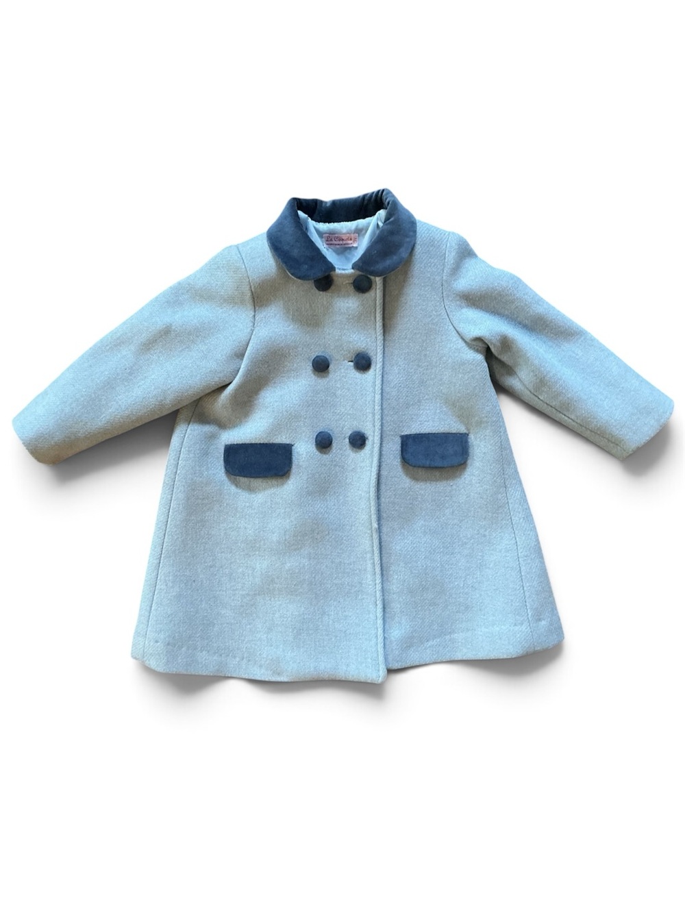 La Coqueta Timeless Light Blue Kids Pea Coat with Navy Trim
